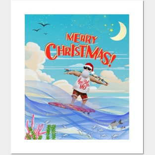 Santa Claus Surfer Posters and Art